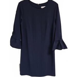 Anthro Nanette Lepore Dress Spring Bloom Dark Navy Blue Shift 3/4 Sleeve Sz 8